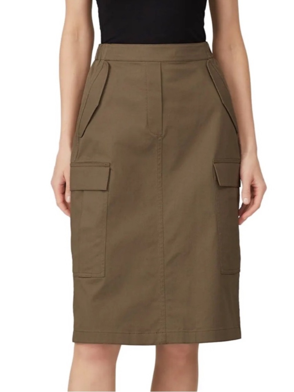 THEORY Olive Green Cargo Utility Midi Skirt - Chino St. Wash M Medium